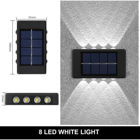 (1PC-8LED-BLANC) Lampe murale solaire d'extérieur étanche à LED, éclairage solaire vers le haut et vers le bas, lampe décorative pour jardin, balcon, cour ou rue (1/5)