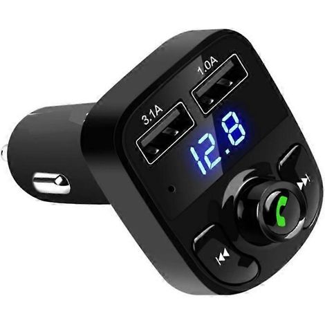 Bluetooth-Freisprecheinrichtung mit MP3-Player, zwei USB-Anschlüssen, Kfz-Ladegerät, FM-Transmitter und Mikrofon