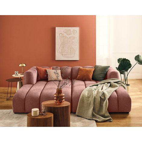 Debbie - modulares sofa gerade 3-sitzer mit doppeltem récamiere - tiefe sitzfläche - in texturiertem stoff - rosa