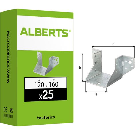 Sabot de charpente type A 64 x 65 mm – Acier galvanisé sendzimir – Fixation latérale compacte – Boîte de 25 supports – Alberts (1/3)