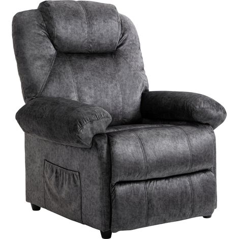 Sillón Relax Reclinable Manual Tapizado en Terciopelo Acolchado con Reposapiés Retráctil y Bolsillos para Salón Oficina Dormitorio 88x91x108 cm (1/5)