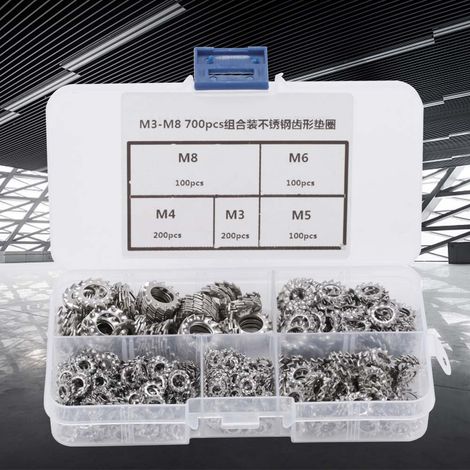 Kit de 700 rondelles dentées externes en acier inoxydable 304, format M3-M8 (1/5)