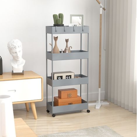 Carro de almacenaje 40x19x90 cm en ABS gris con ruedas, para cocina – MEUBLIV (1/5)