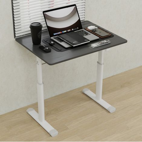 Bureau réglable en hauteur gris en métal et bois avec manivelle (1/4)