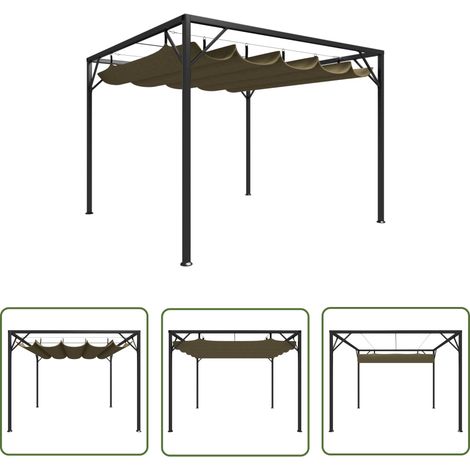 The Living Store Chapiteau de jardin avec auvent rétractable 3x3m Taupe 180 g/m² - Belvédère De Jardin - Abri Solaire - Tente De Jardin - Parasol - Protection Contre Les UV (1/5)