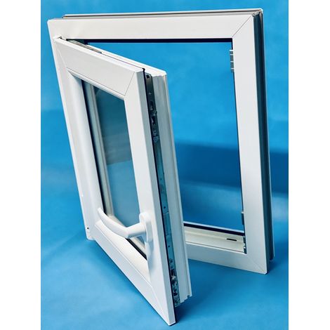 Eco-Blu – Fenêtre PVC H1000 mm X L600 mm – Oscillo-battante tirant gauche – Verre dépoli – Isolation thermique Uf 1.3 W/m²k – Sécurité RC2