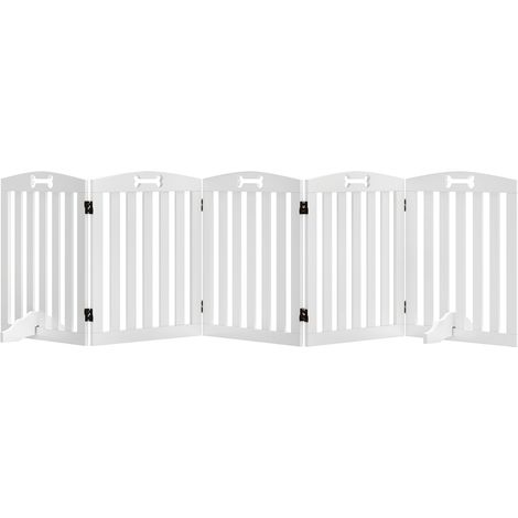 Barrière pour chien autoportante avec pieds de support, idéale pour cadres de porte, couloirs et escaliers – 258 x 30 x 61 cm, couleur blanche (1/5)