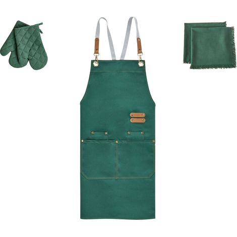 Set da cucina Grembiule Guanti da forno Panni da cucina Verde Brassica