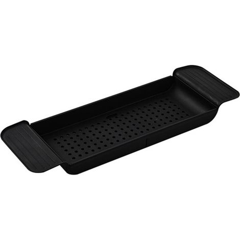Plateau de baignoire stable et extensible en plastique avec système d'évacuation de l'eau, pour salle de bain, noir. (1/5)