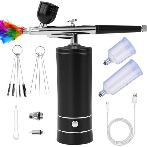 Kit Aérographe Multi-Fonctions avec Compresseur, Pistolet Aérographe Portable pour Nail Art, Décoration de Gâteau, Maquillage, Modélisation de Tatouage, Modélisation de Modèle (1/5)