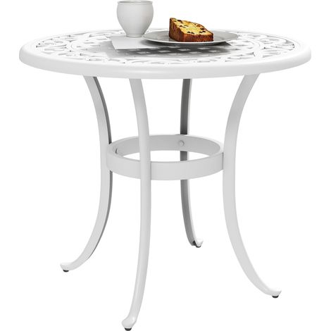 Outsunny 60cm Round Garden Table with Cast Aluminium Frame, White (1/5)
