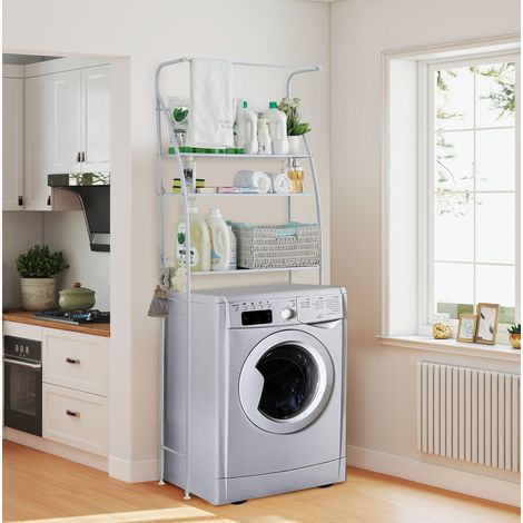 Étagère pour machine à laver, étagère de toilette en métal – Étagère de salle de bain à 3 niveaux avec barre porte-serviettes, superposition pour machine à laver et WC, organiseur de salle de (1/5)