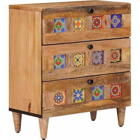 Nachttisch Natur 50 x 33 x 62 cm Massivholz Mango