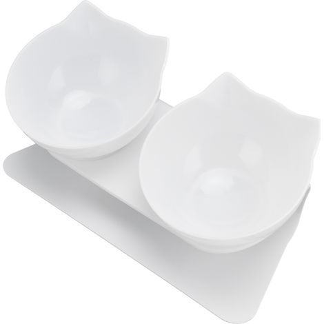 Gamelle double inclinée à 15° pour chats et chiens, bol anti-régurgitation, soucoupe blanche avec support blanc, protection cervicale. (1/5)