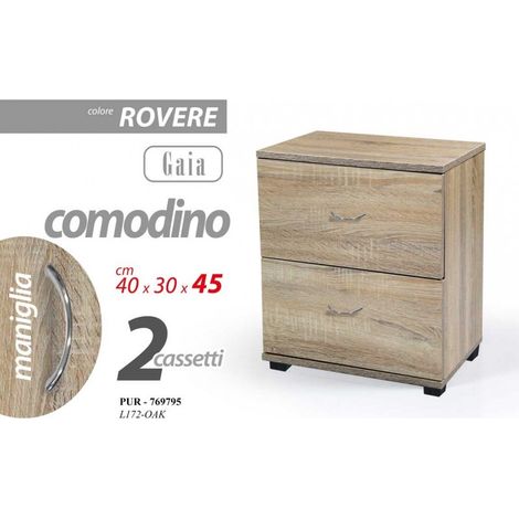Mesita de noche para dormitorio con dos cajones de roble cm 40 x 30 x 45 h