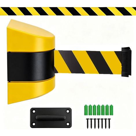 Bande de barrière extensible de 5 mètres - Cordes d'arrêt - Bandes d'avertissement de sécurité - Avec boîtier mural en plastique ABS - Arrêt mural extensible - Arrêt de sécurité pour files d'attente (1/5)