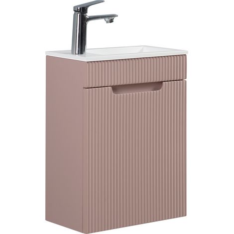 Badplaats – Meuble lave-mains suspendu 40 x 22 cm – Vasque en résine blanche – Porte cannelée avec fermeture softclose – Montage prémonté