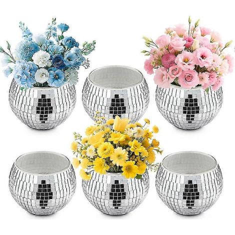Lot de 6 vases boule disco, décorations boule disco miroir compatibles avec les centres de table de mariage, pots de fleurs en verre pour décorations de fête (1/5)