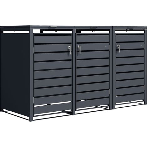 Axi Lucas Cache Poubelle Métallique Anthracite - Abri Poubelle Pour 3 Conteneurs - Max. 240L - Abri Poubelle Extérieur Avec Excellente Ventilation
