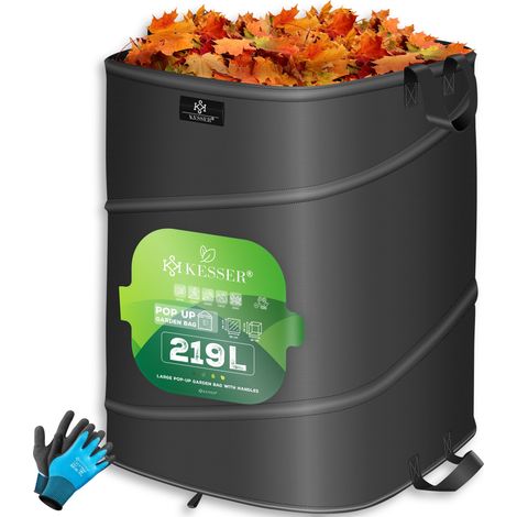 KESSER® Pop-Up-Gartensack Laubsack Gartenabfallsack inkl. Handschuhe Selbststehend mit Griffen Stabil Robust & Faltbar Anthrazit / Schwarz, 1x 219 Liter