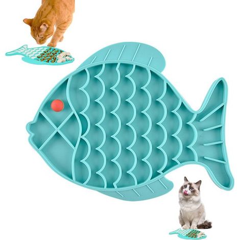 Ciotola per alimentazione lenta per gatti, tappetino da leccare in silicone a forma di pesce, favorisce un'alimentazione sana e allevia l'ansia. (1/5)