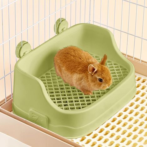 Kaninchentoilette, mittelgroße Kleintiertoilette für Käfige, abnehmbarer Töpfchentrainer, Eckstreukorb für Kaninchen, Meerschweinchen, Hamster und Chinchillas (Grün) (1/5)