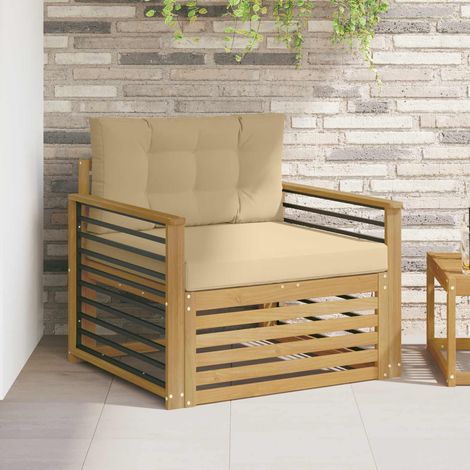 Canapé de Jardin Modulable 1 Place en Bois d'Acacia Massif Blanc et Beige, 24.2kg - PANGIVO (1/5)