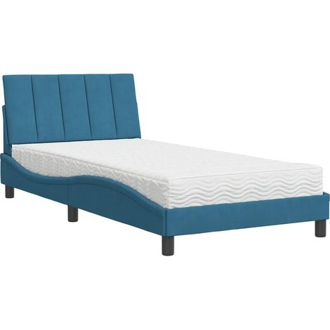 Lit simple,Lit adulte,Lit avec matelas bleu 100x200 cm velours CFW127167 (1/5)