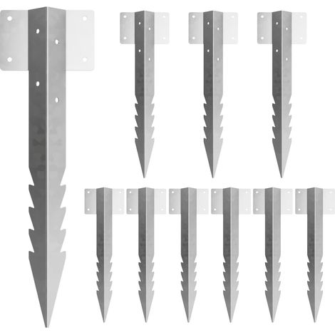 Lot de 10 supports de traverses de chemin de fer 41,5 x 11,5 cm - Kit galvanisé robuste avec 6 fixations droites et 4 coins - Piquets dentelés pour bordure d'allée, de jardin, mur de soutènement et (1/5)