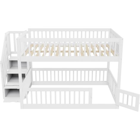 Kinder-Etagenbett 140 x 200 cm mit Treppe, Stauraum und Schubladen, Weiß (1/5)