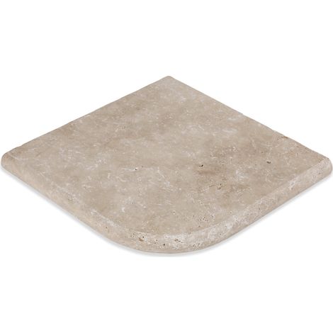 Angle Sortant pour margelles Travertin 1er choix - 33x33x3 cm - Bord rond - Beige Mix (1/2)