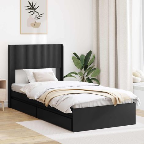 Cadre de lit 1 personne avec rangement et tête de lit noir 75 x 190 cm en bois d’ingénierie - PANGIVO (1/5)