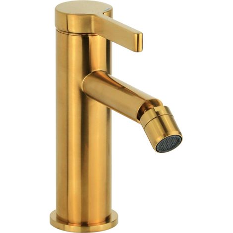 Mitigeur de bidet monocommande en métal brossé doré avec aérateur pivotant et bonde clic-clac Pollini Lumea LT70005512W Or brossé (1/5)