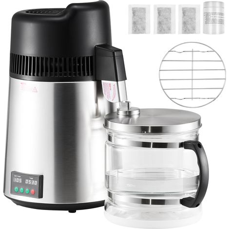 Mophorn Distillateur d'eau 6 L, purificateur de comptoir, 900 W, débit de 1,3 L/h, en acier inoxydable, avec carafe en verre et accessoires, distillation performante, pour usage domestique (1/5)