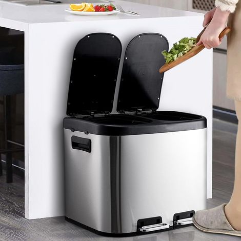 30L Stainless Steel Step Open Trash Can with Dual Pedals (1/5)