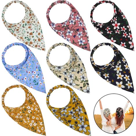 Lot de 8 foulards élastiques à imprimé floral pour cheveux, bandeaux et foulards pour femmes et filles, forme triangulaire H