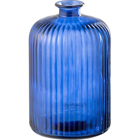 Vase Bouteille en Verre "Stripe" 23cm Bleu