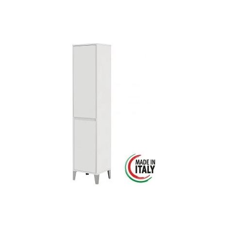 Mobile Bagno Colonna Portabiancheria Legno Bianco Rovere Lavanderia 2 Ante - Colore: Bianco (1/4)