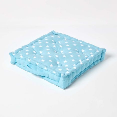 HOMESCAPES Cotton Blue Stars Floor Cushion, 40 x 40 cm