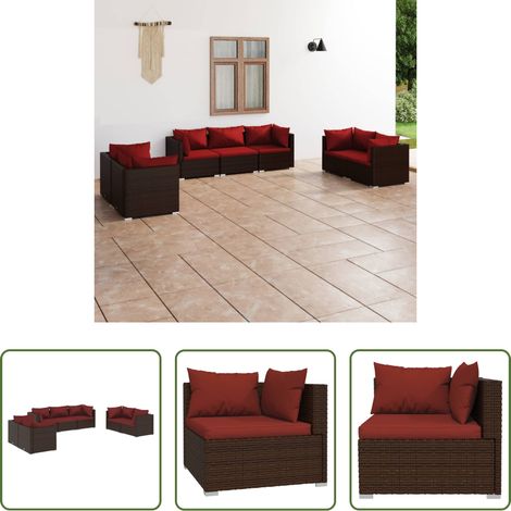 vidaXL Rattan -  7-tlg. Garten-Lounge-Set mit Kissen Poly Rattan Braun (1/5)