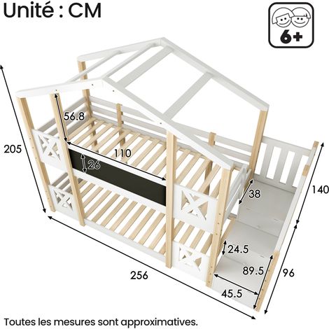 Letto a Castello 90×200 cm, Letto Singolo con Scala Contenitore, Lavagna e Sponde, senza Materasso (1/4)