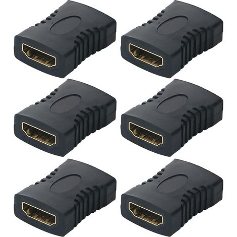 Acoplador CSPARKV de 6 unidades para HDTV, adaptador hembra a hembra para HDTV, conector HDTV chapado en oro, soporte para convertidor de conector de extensión de cable HDTV, color negro