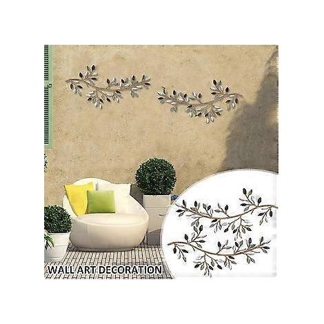 Décoration murale en métal en forme de feuille d'arbre, 2 pièces, sculptures en fer forgé représentant des branches d'olivier et des volutes. (1/4)