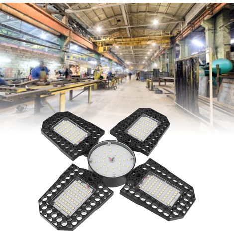 Lampe de garage LED, lampe transformable pliable à quatre feuilles, lampe industrielle et minière haute luminosité E27, éclairage industriel 100W, 85-265V. (1/5)