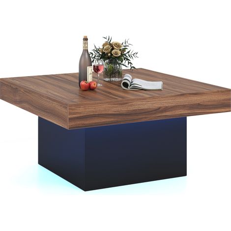 COSTWAY Coffee Table Square Center Table with LED Lights