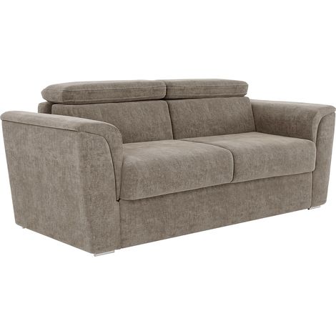 Divano letto 3 posti express in tessuto testurizzato tortora Rete a doghe larghe 140 cm Materasso 22 cm memory foam - RIZORA (1/5)