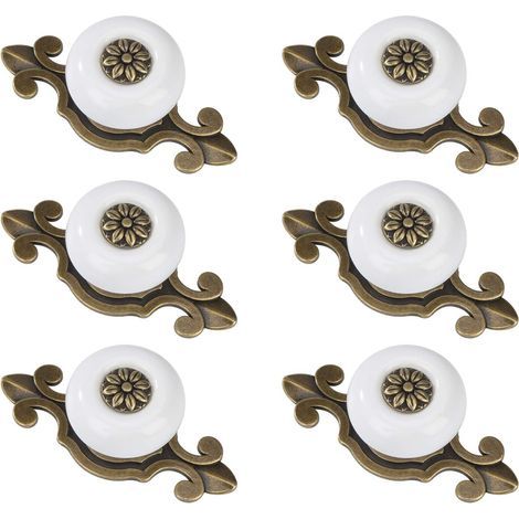 Boutons de meuble Boutons de tiroir en céramique Bouton de meuble vintage avec vis en alliage pouRôtiroir de meuble 6 pièces Cuivre Blanc- (1/5)