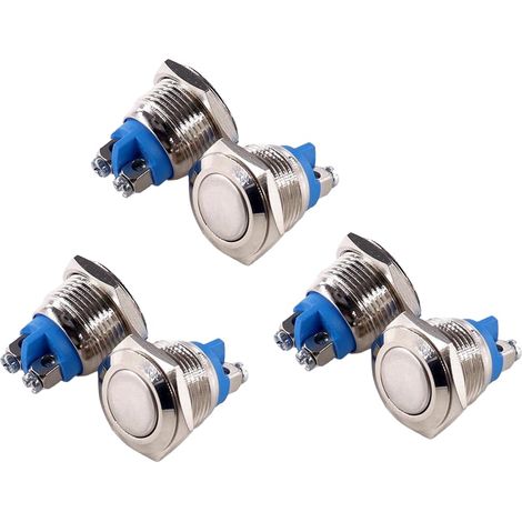 6pcs Bouton Poussoir Etanche Interrupteur Pousoir Momentane en Metal Laiton pour Auto Moto Bateau Klaxon Meuble, 16mm SPST 1NO Normalement Ouvert, Installation Facile a Vis (1/5)