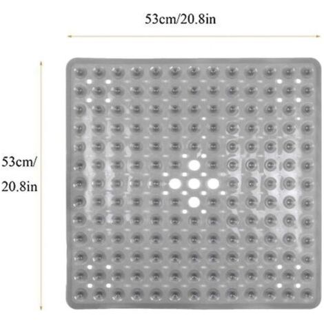 Tapis de bain carré antidérapant en PVC, ventouses à haute adhérence, antibactérien, résistant à la moisissure (53x53 cm, gris clair) (1/3)