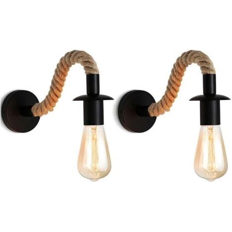 DEESSE SHOP-Applique murale Vintage en corde de chanvre ,Applique murale industrielle idéal , E27 luminaire,Ampoule non incluse,110/220V (Noir) (1/5)